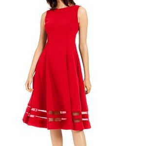 Red Calvin Klein midi flare dress size 4 NWT